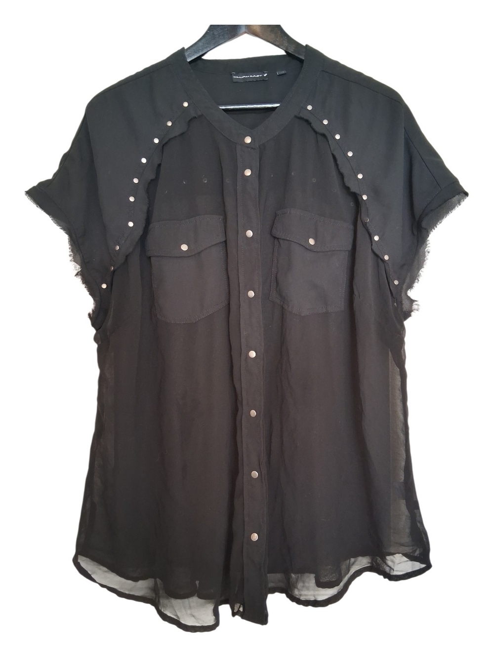 WILLIAM RAST Studded Black Sheer Snap Front Blouse Top  Size 20